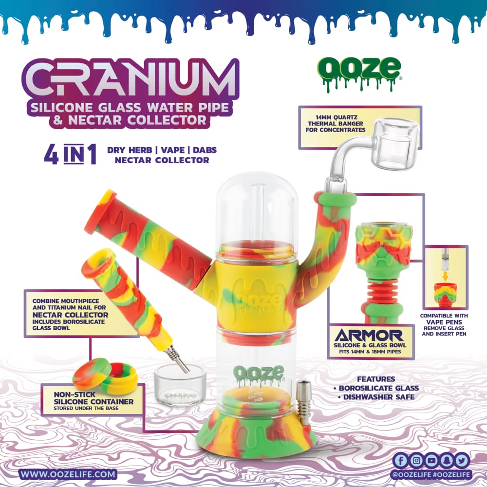 Ooze Cranium Silicone 4-in-1 Hybrid Water Pipe - Discreet Smoker