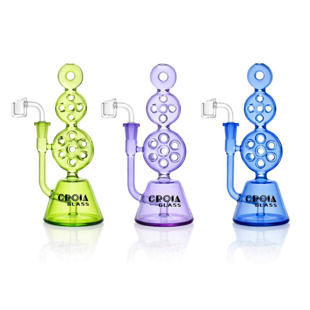 8" Triple Stack Swiss Perc Recycler Dab Rig | Croia Glass - Discreet Smoker