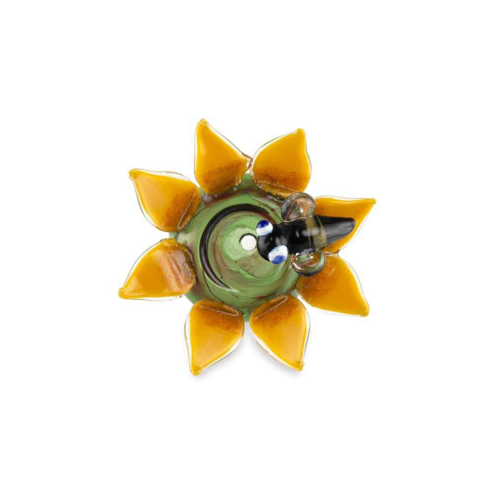 Custom Glass 14mm Sunflower Flower Bowl with Honeybee - Discreet Smoker