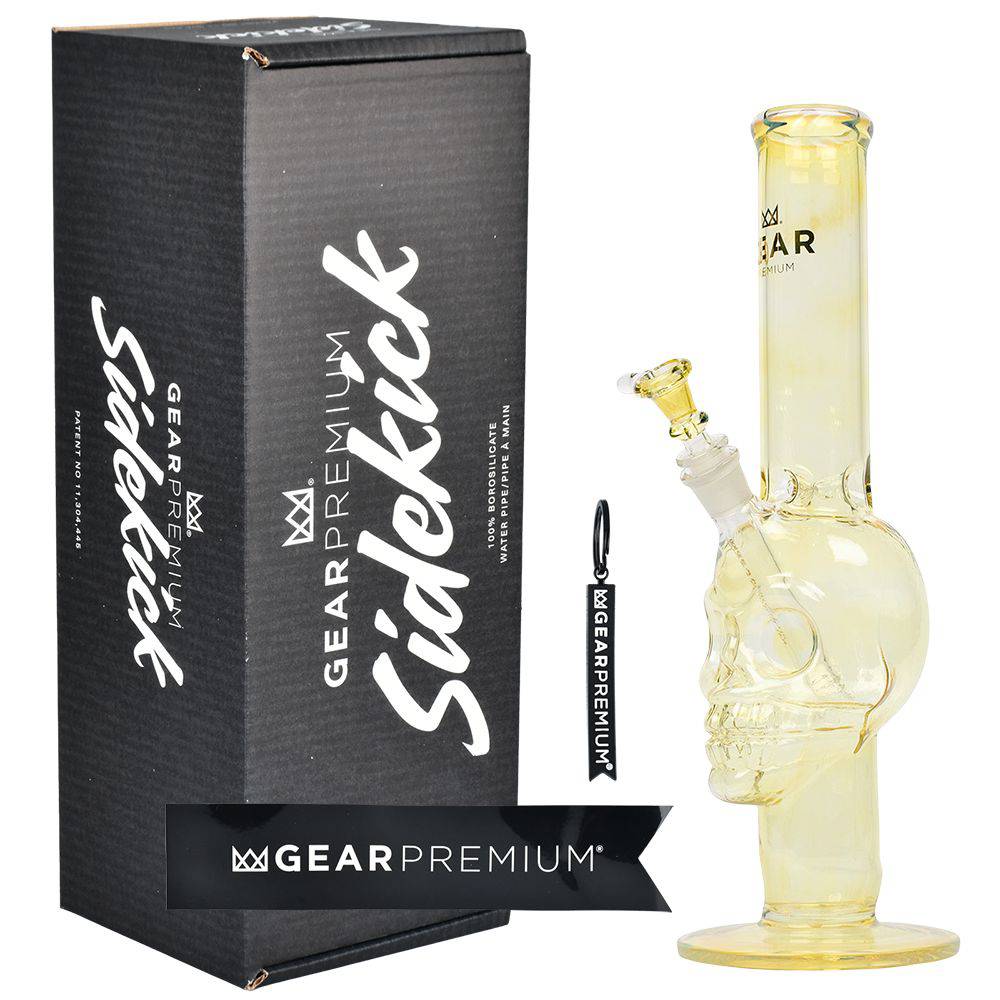 Gear Premium Color Changing Skull Straight Tube Glass Water Pipe + Box - 15" / 14mm F - Discreet Smoker
