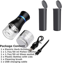 Electric Herb Grinder COMPACT for Flower Buds, Usb-Rechargeable, 2Pcs 1.7Oz Glass Herb Chamber - Ideal for Everyday Carry