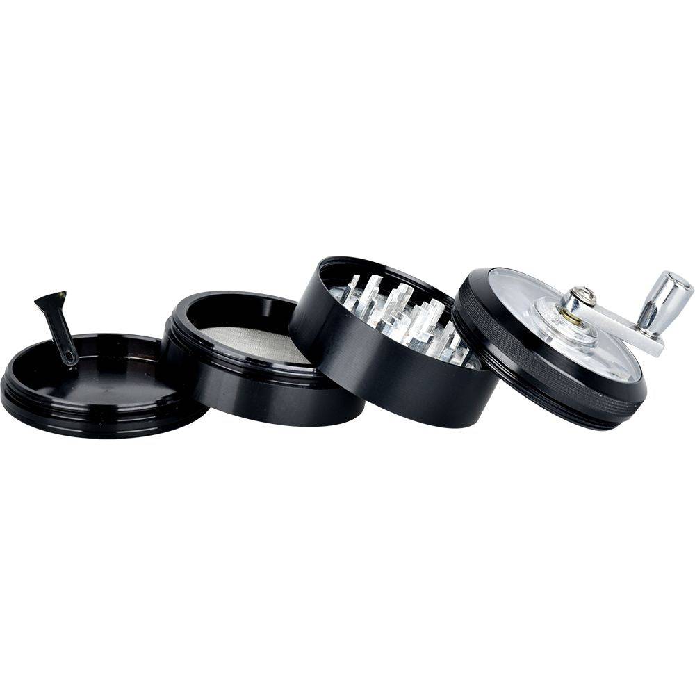 Piranha RETRO Clear Crank Top Aluminum Grinder | 4pc | 2.5" - Discreet Smoker