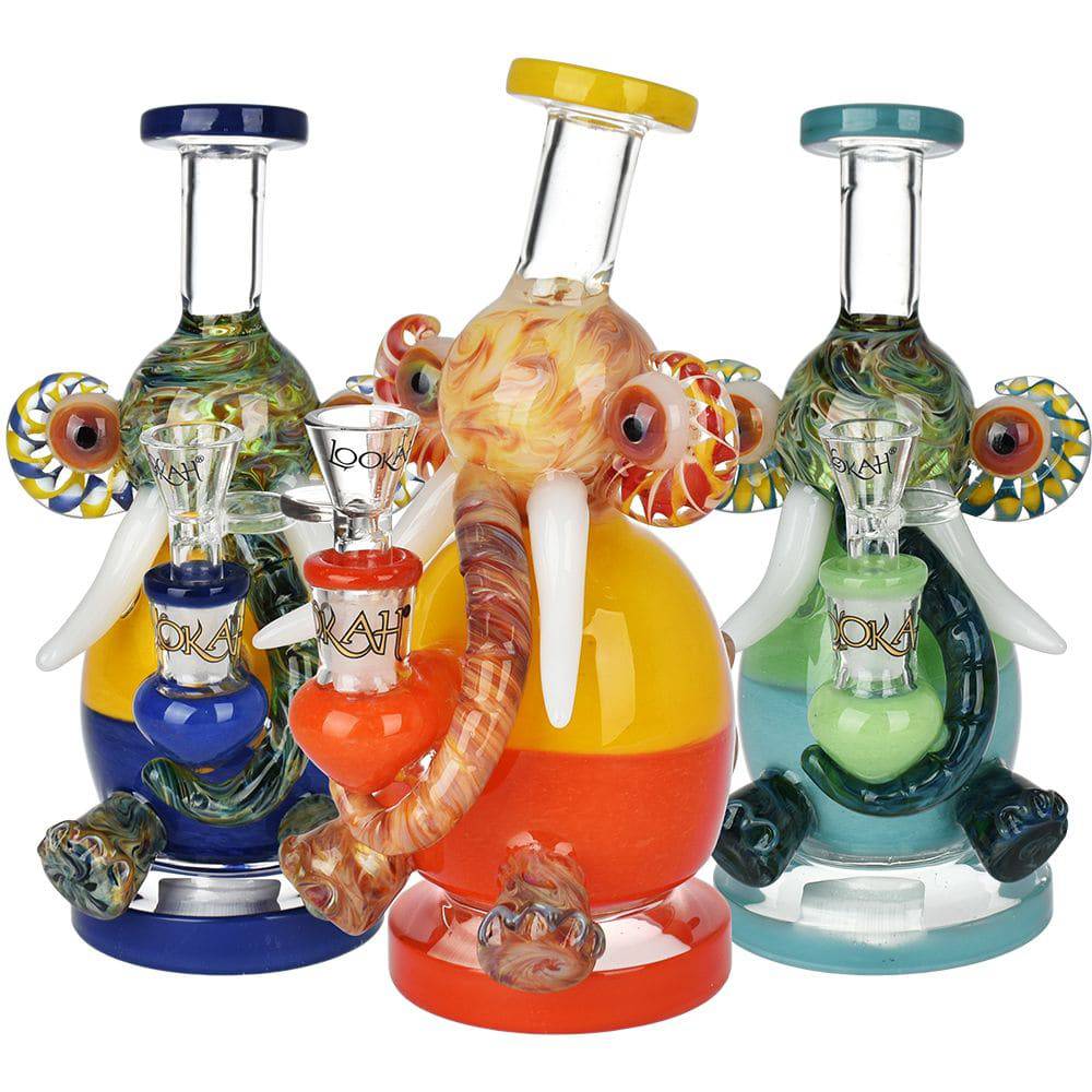 Lookah Glass Elephant Water Pipe - 8" / 14mm F / Colors Vary - Discreet Smoker