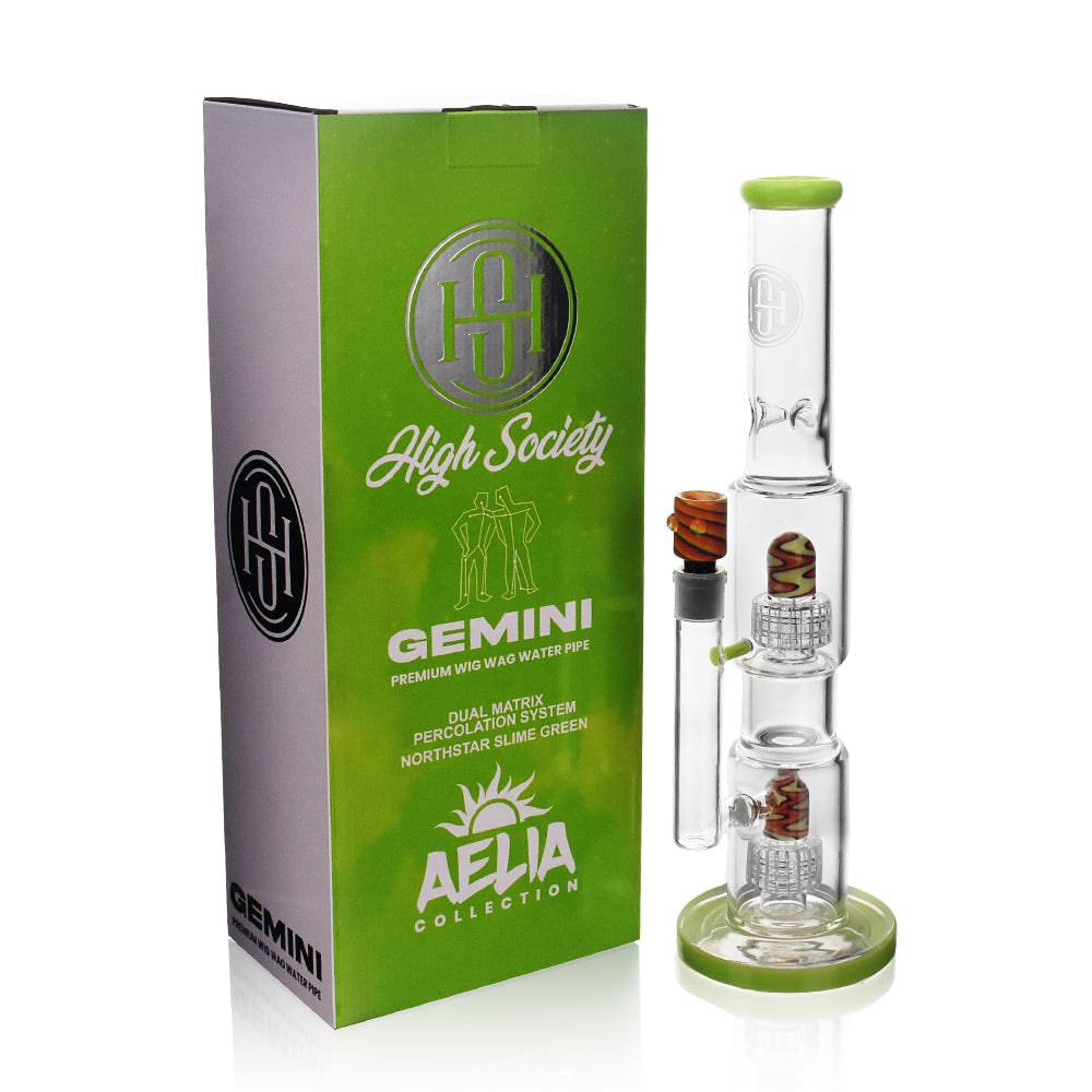 High Society | Gemini Premium Wig Wag Waterpipe (Green) - Discreet Smoker
