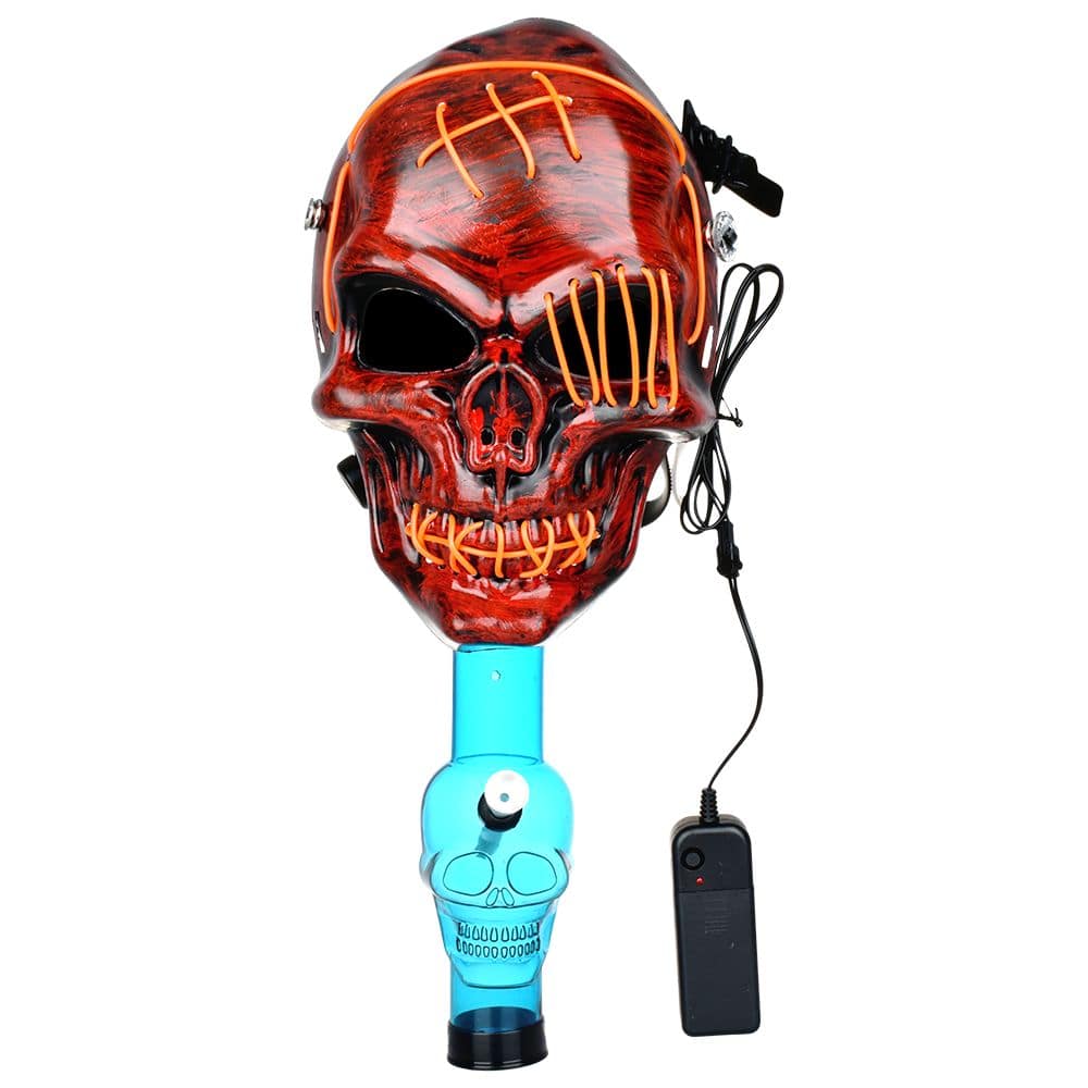 Scary Skull Light Up Gas Mask & Acrylic Water Pipe - 8" - Discreet Smoker