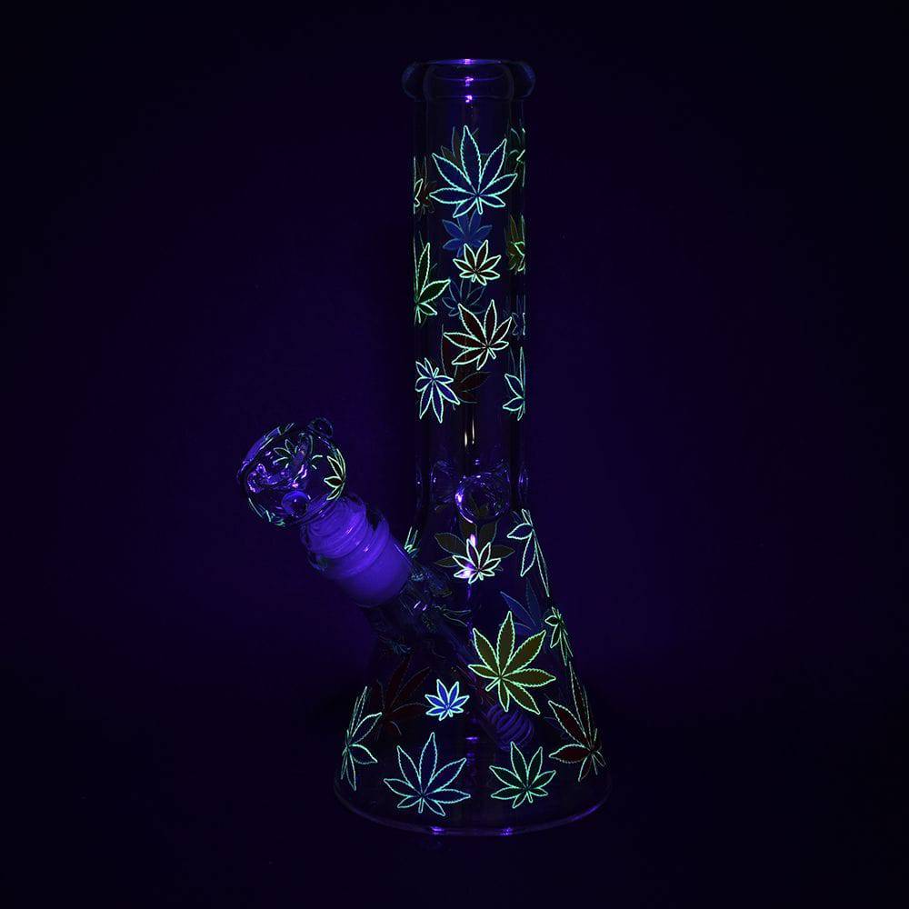 Rainbow Pride Leaf Beaker Glass Water Pipe - 10.25" / 14mm F - Discreet Smoker