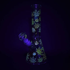 Rainbow Pride Leaf Beaker Glass Water Pipe - 10.25" / 14mm F - Discreet Smoker