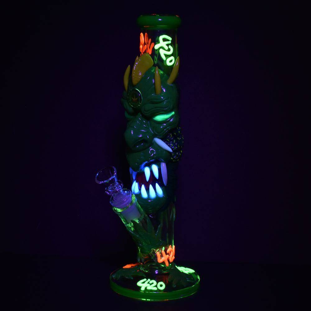 420 Dragon Glow In Dark Tube Water Pipe - 11.8" / 14mm F - Discreet Smoker