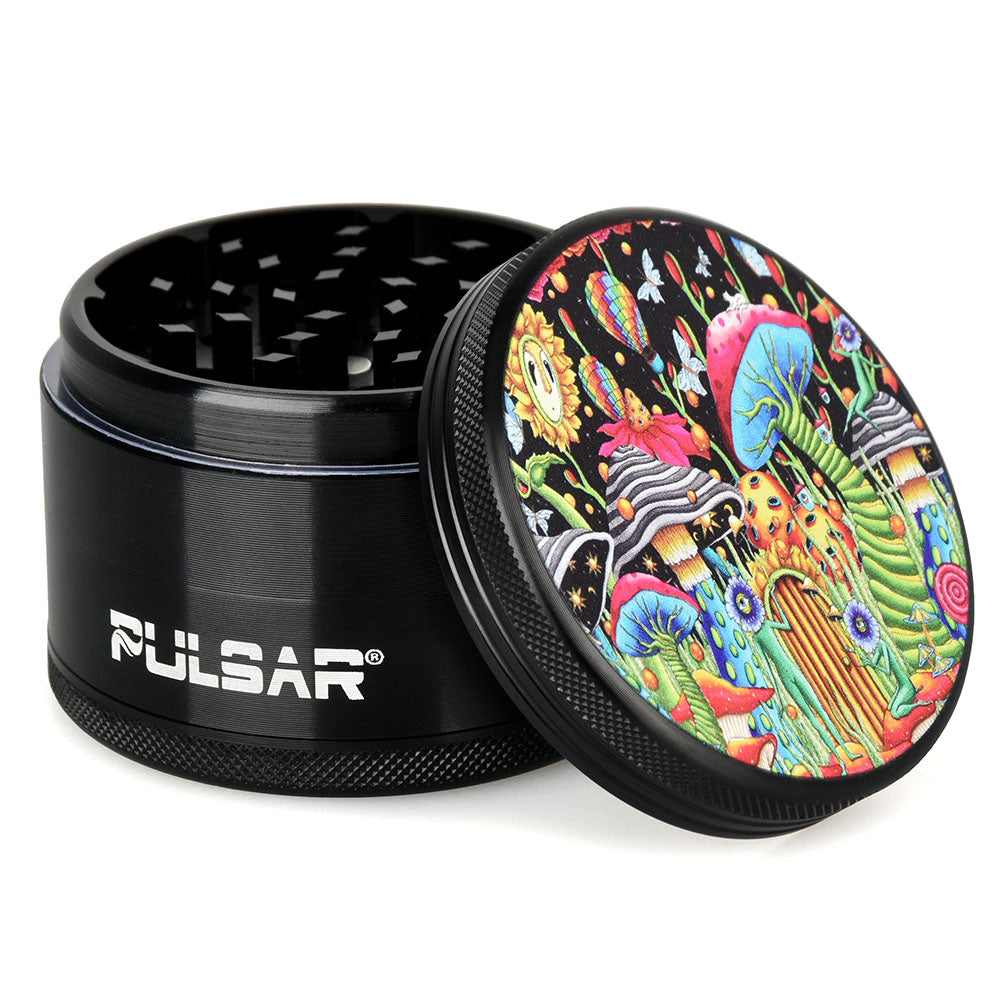 Pulsar Artist Series Metal Grinder - Garden of Cosmic Delights / 4pc / 2.5" - Discreet Smoker