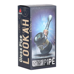 Lookah Glass Sacred Wing Black Etched Bubbler - 6.75" - Discreet Smoker