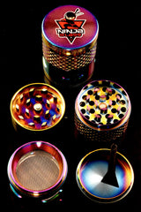 Ninja Glass Rainbow 4-Part Metal Herb Grinder – Windowed – 1½″ - Discreet Smoker