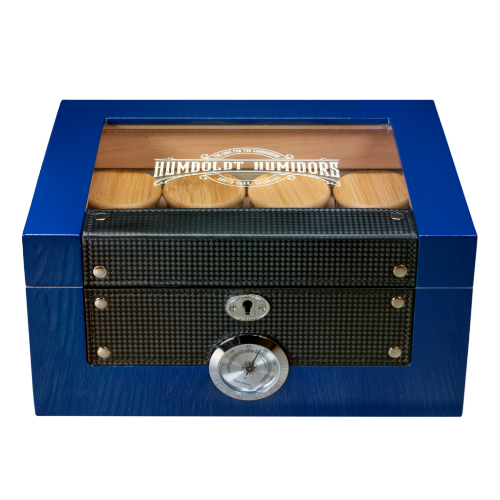 Glass Top Cobalt Blue Humboldt Humidor - Discreet Smoker
