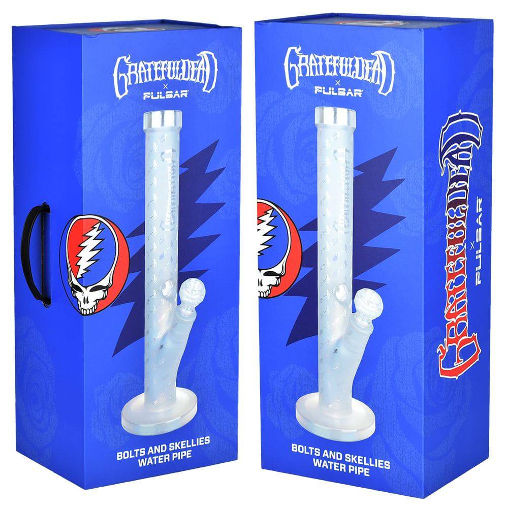 Grateful Dead x Pulsar Bolts And Skellies Straight Tube Water Pipe-15.5"/14mm F - Discreet Smoker
