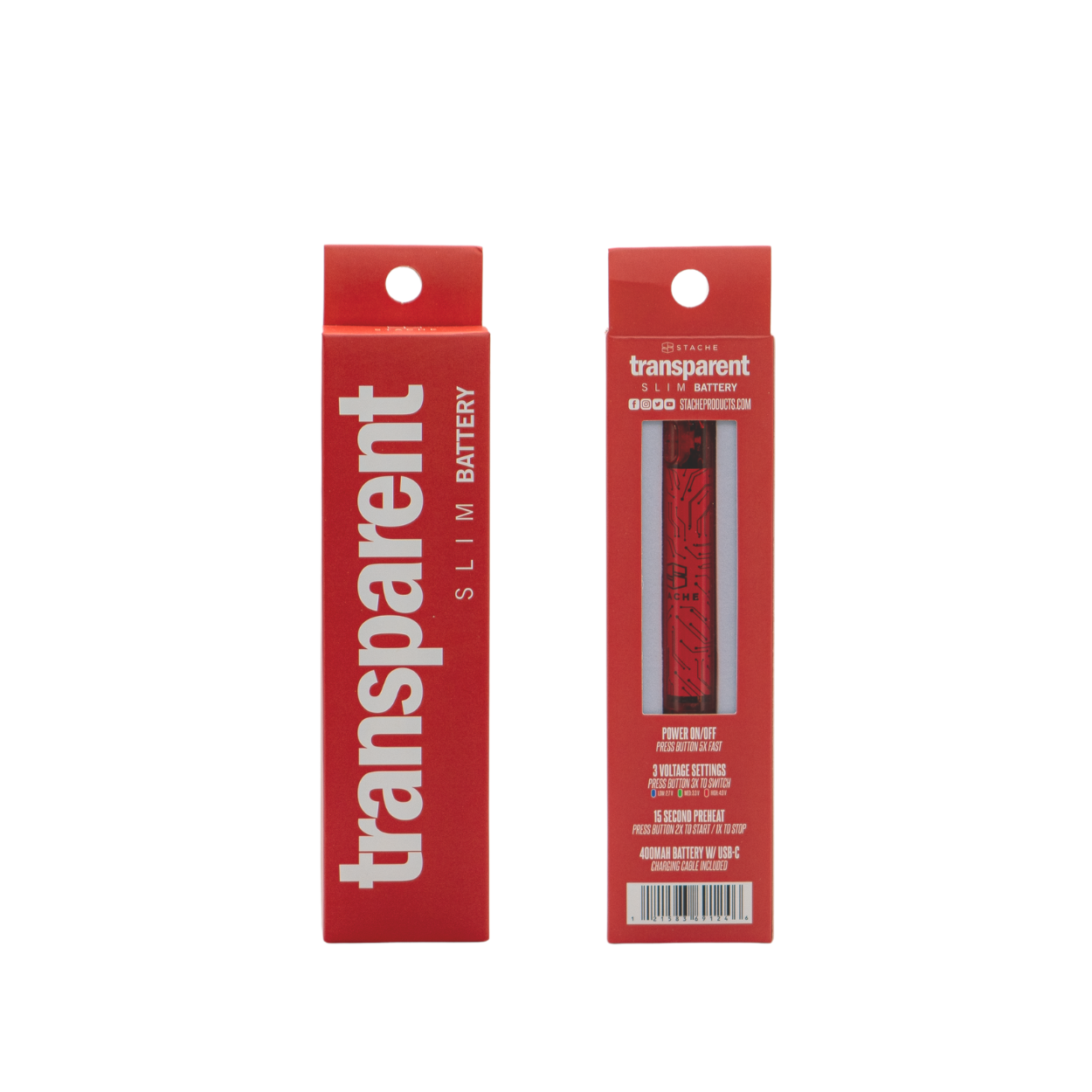Transparent light up Vape battery by Stache - Discreet Smoker