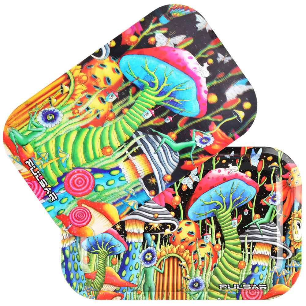 Pulsar Metal Rolling Tray W/ Lid - Garden of Cosmic Delights / 11" x 7" - Discreet Smoker