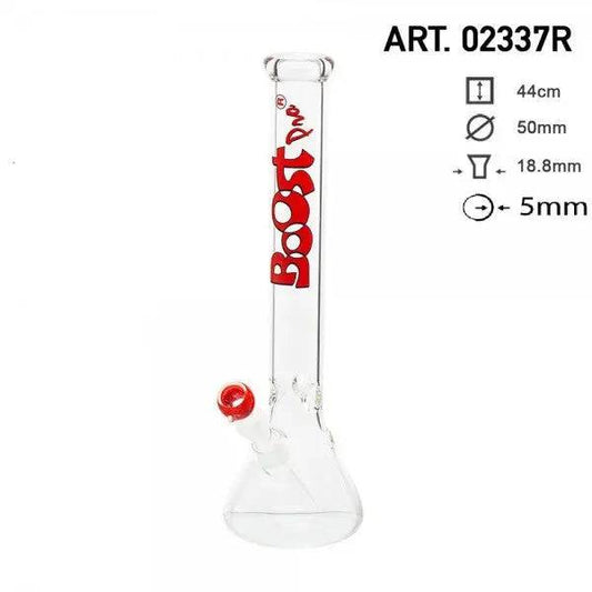 Boost | 17" Red Beaker Base Glass Water Pipe - Discreet Smoker