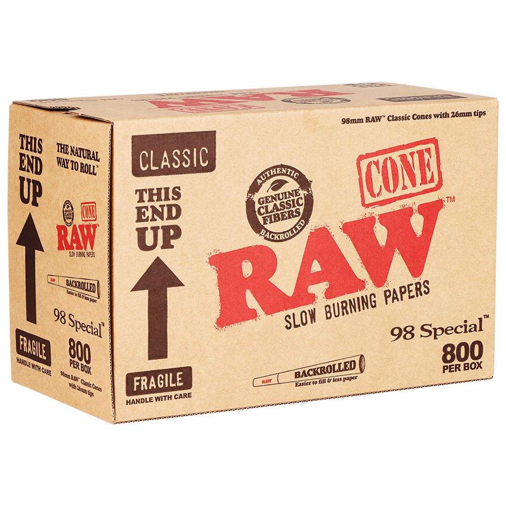 800PC BOX - RAW Classic 98 Special Cones - 4" - Discreet Smoker