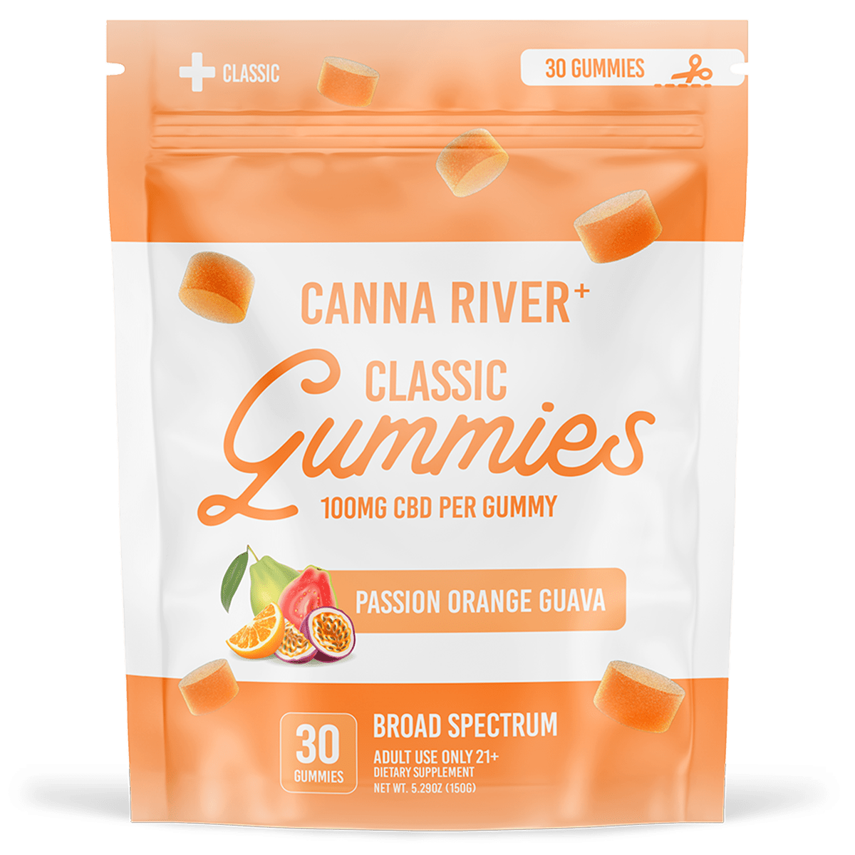 Canna River - Broad Spectrum CBD Gummies - Passionfruit, Orange, Guava - Discreet Smoker
