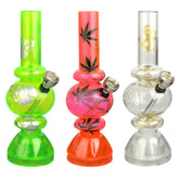 Mini Acrylic Bubble Water Pipe w/ Built in Grinder Base - 6.75" / Assorted Designs - Discreet Smoker