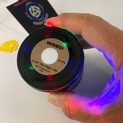 LED Light Show Herb Grinder ~ Magnetic Lid, 4 Pieces with Screen Catcher, Let our fun 2.5" Black Retro-Grind light up your daily grind! - Discreet Smoker