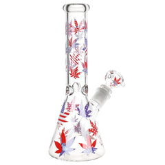 Patriotic Leaf Beaker Glass Water Pipe - 10.25" / 14mm F - Discreet Smoker