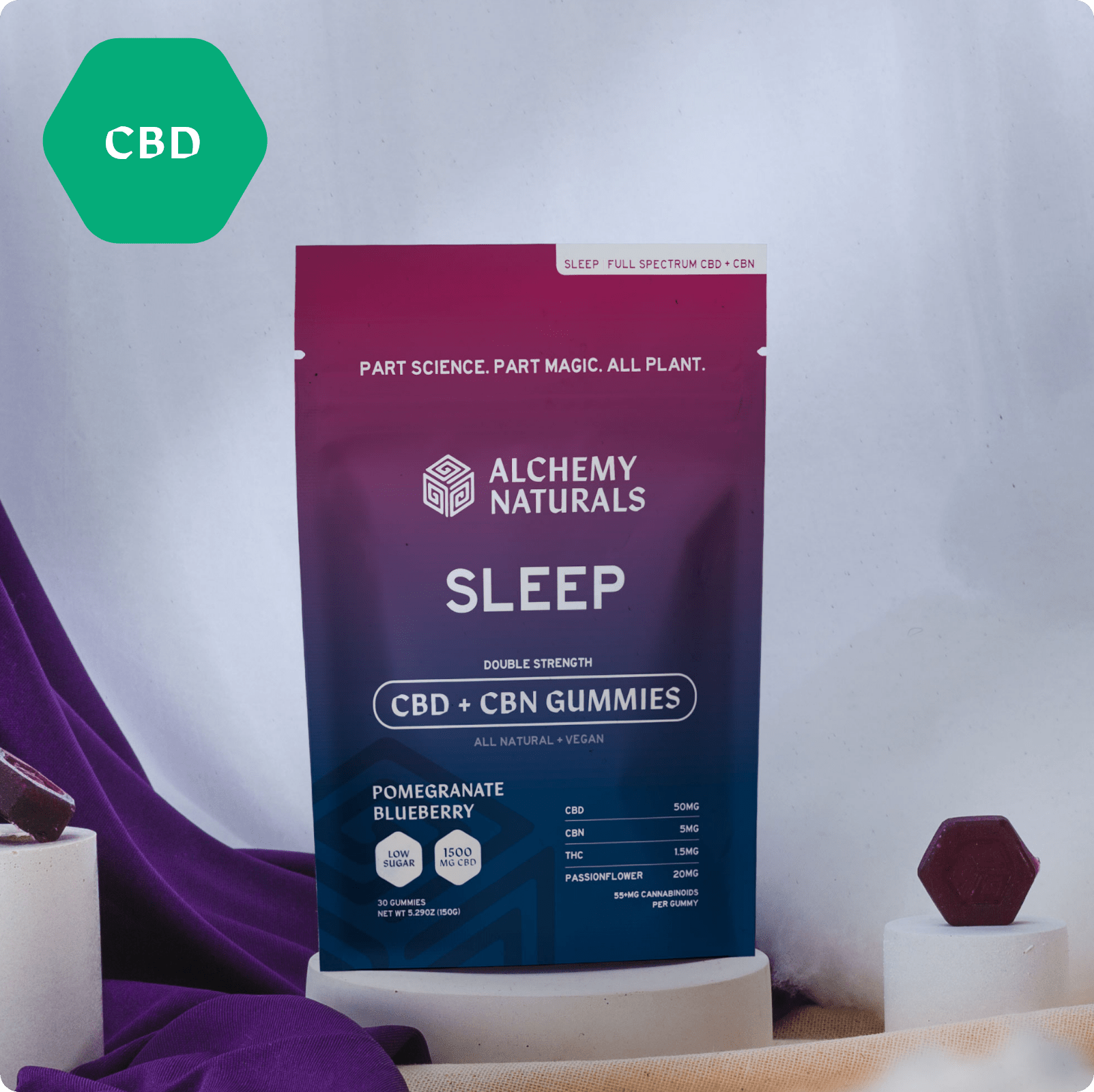 Alchemy Naturals CBD Gummies For Sleep - Full Spectrum CBD + CBN - Discreet Smoker