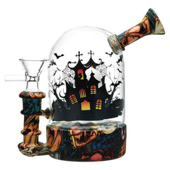 Haunted House Bell Jar Silicone & Glass Water Pipe - 4.5" / 14mm F / Designs Vary - Discreet Smoker