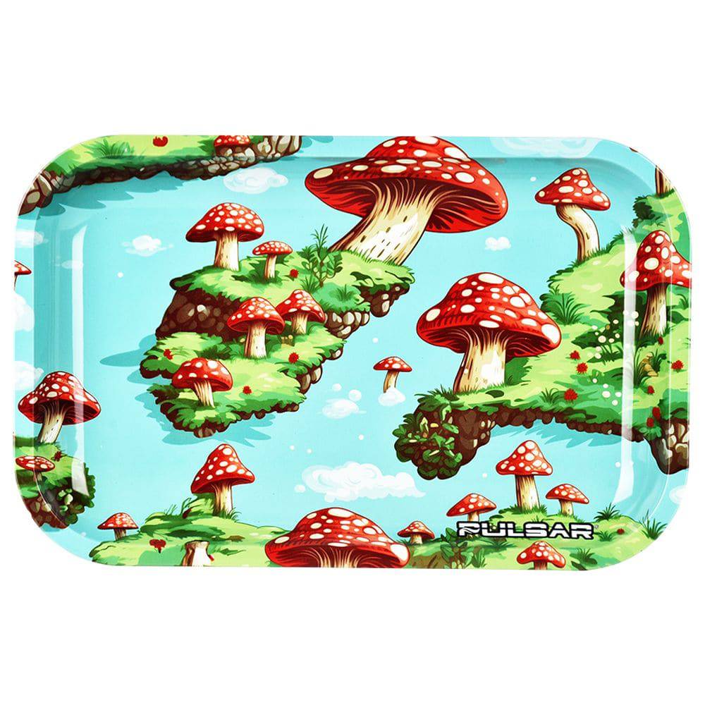 Pulsar Metal Rolling Tray - Floating Mushrooms / 11"x7" - Discreet Smoker