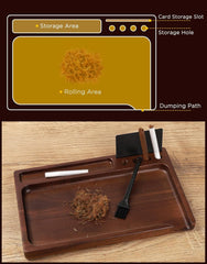 Black Walnut Rolling Tray 11"X7" Tray Rolling Tray Set with Cleaning Brush and Scoop Card - Accessories for Rolling Papers, Grinders - Tray with Smooth Rounded Edges