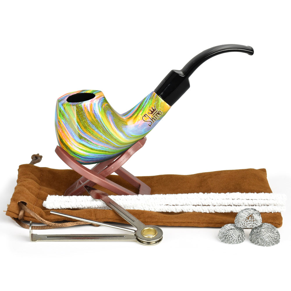 Pulsar Shire Pipes The Firebow | Bent Brandy Saddle Stem Rainbow Wood Pipe - Discreet Smoker