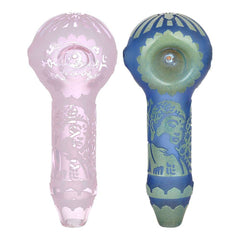 Milkyway Buddha Sandblasted Glass Spoon Pipe | 4.5" - Discreet Smoker