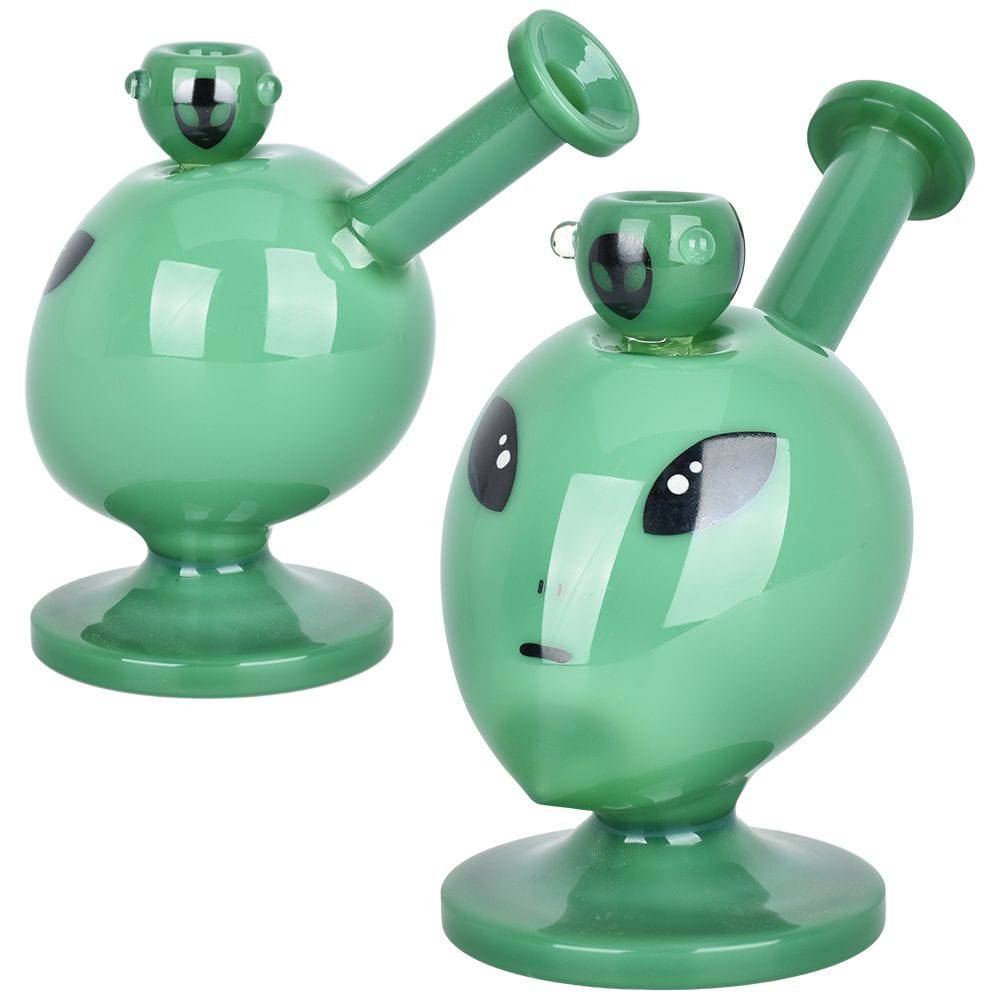 Alien Head Glass Water Pipe - 6" / 14mm F - Discreet Smoker