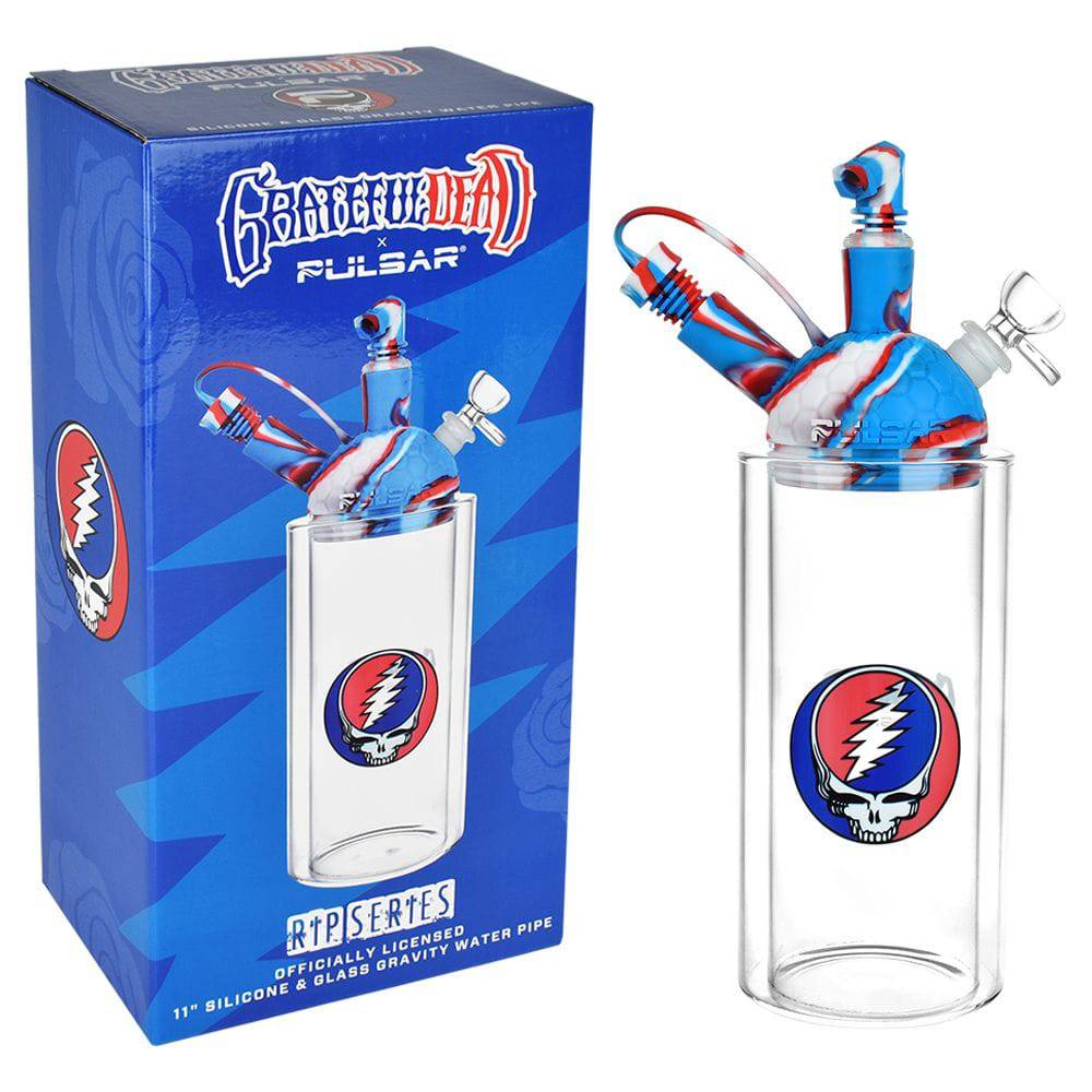 Grateful Dead x Pulsar Silicone & Glass Gravity Water Pipe - 11"/14mm F - Discreet Smoker