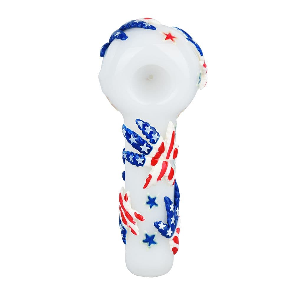 Patriot Leaf Glow In The Dark Glass Spoon Pipe - 5" - Discreet Smoker