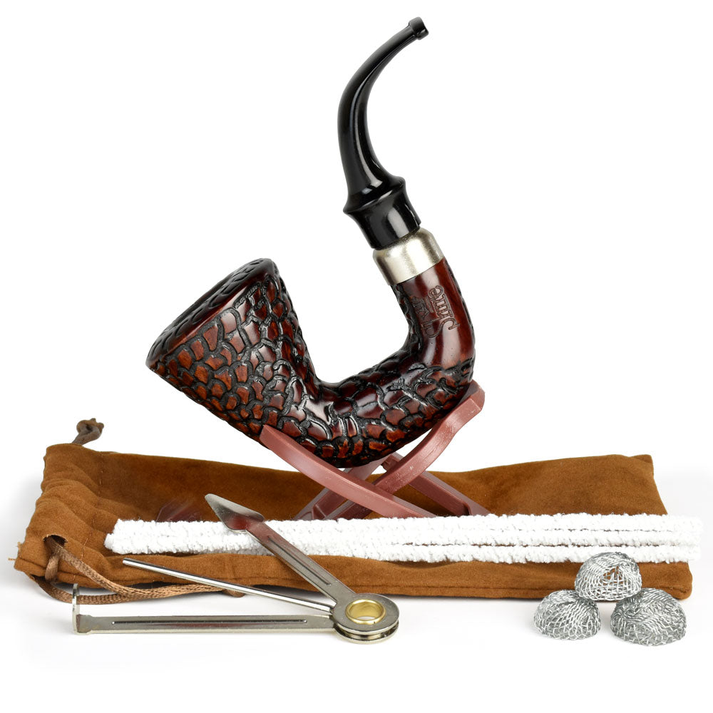 Carved Hungarian Calabash African Wood Pipe - Discreet Smoker