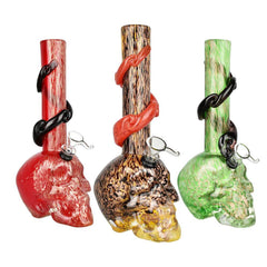 Sacred Skull Soft Glass Water Pipe - 10.5" / Colors Vary - Discreet Smoker