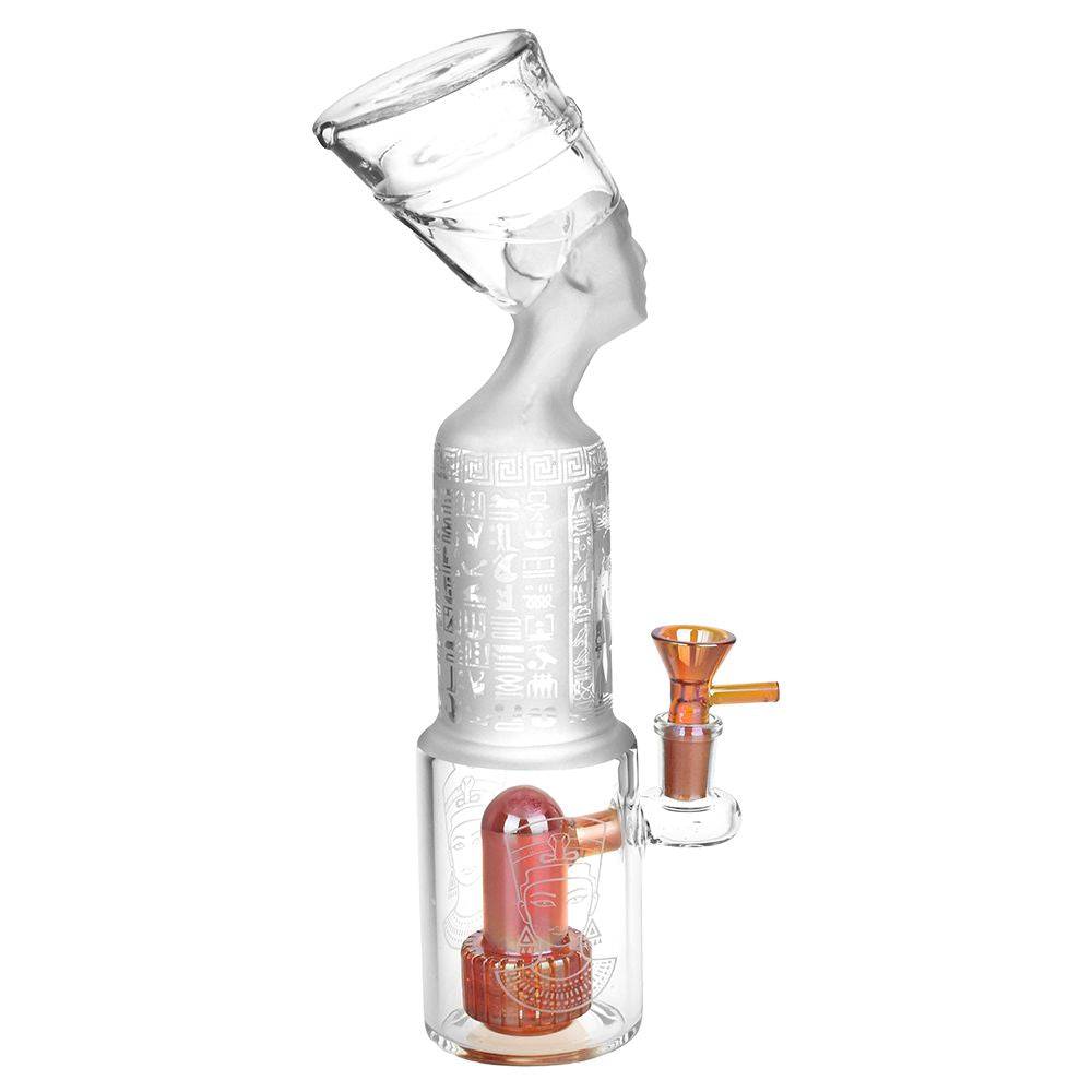 Pharoah Head Frosted Glass Water Pipe - 11.5" / 14mm F - Discreet Smoker
