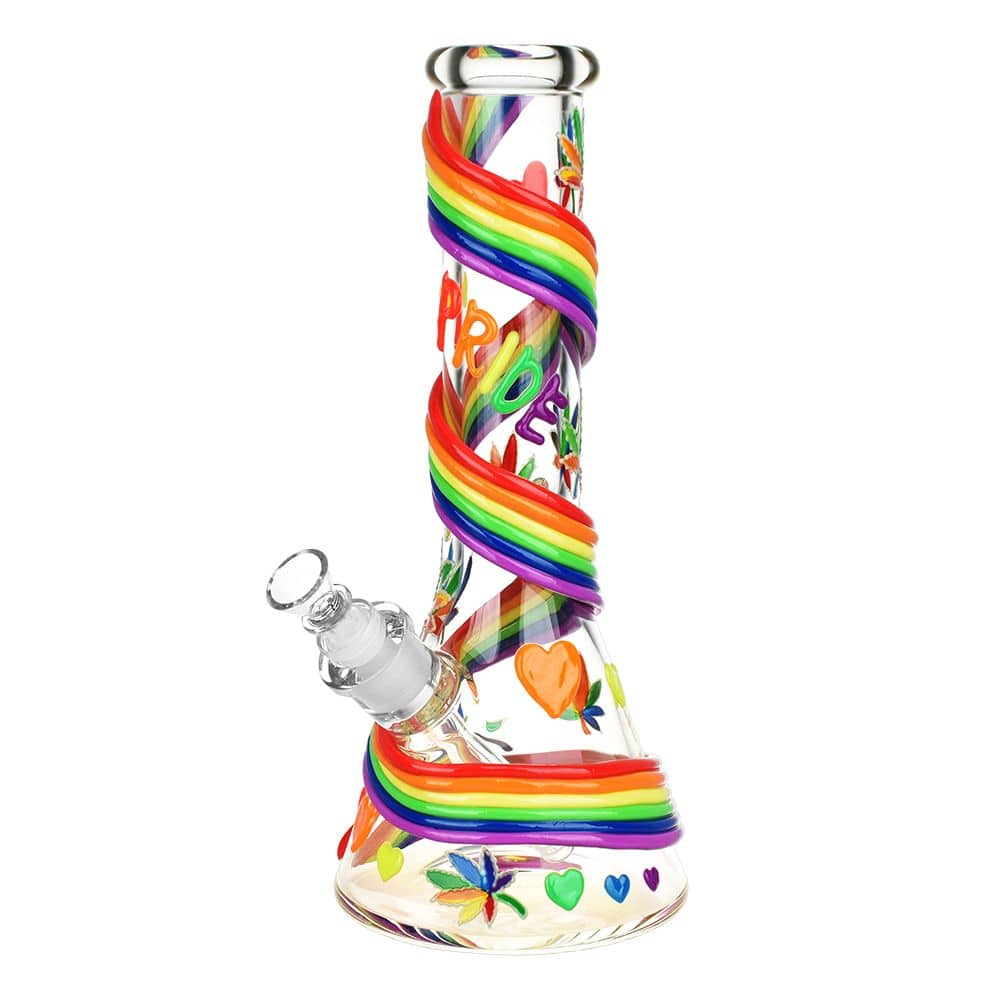 Rainbow Pride Glow In The Dark Glass Water Pipe - 12.5" / 14mm F - Discreet Smoker