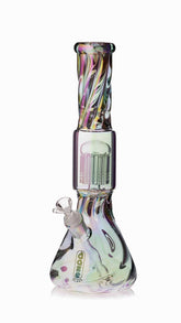 Daze Glass - 14 Inch Iridescent Spiral Arm Perc Glass Water Pipe - Discreet Smoker