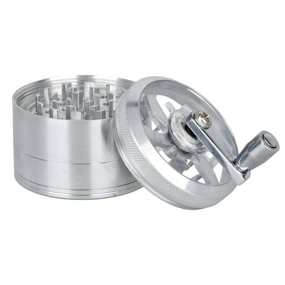 Piranha RETRO Clear Crank Top Aluminum Grinder | 4pc | 2.5" - Discreet Smoker