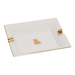 Lucienne Square Ceramic Cigar Ashtray - White and Gold / 8.75" - Discreet Smoker