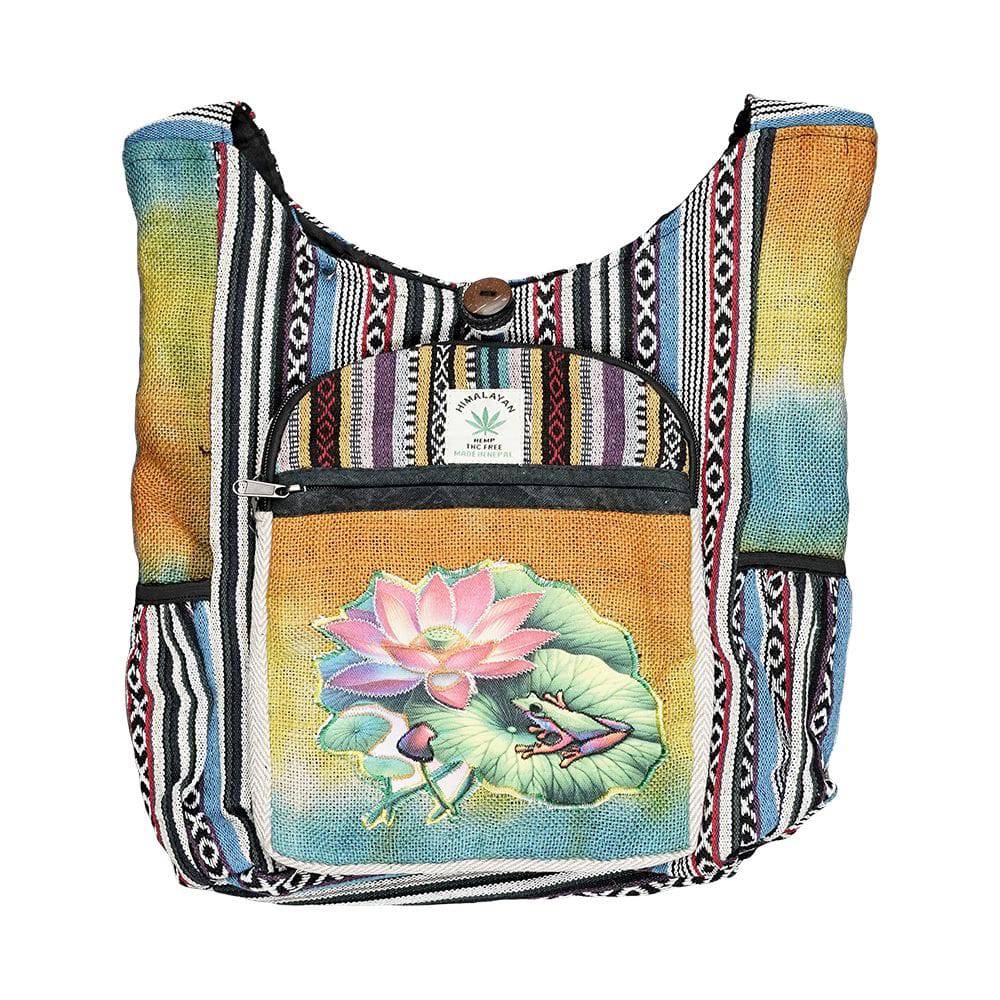 Threadheads Himalayan Hemp Lily Pad Patchwork Shoulder Bag - 15" x 14" - Discreet Smoker
