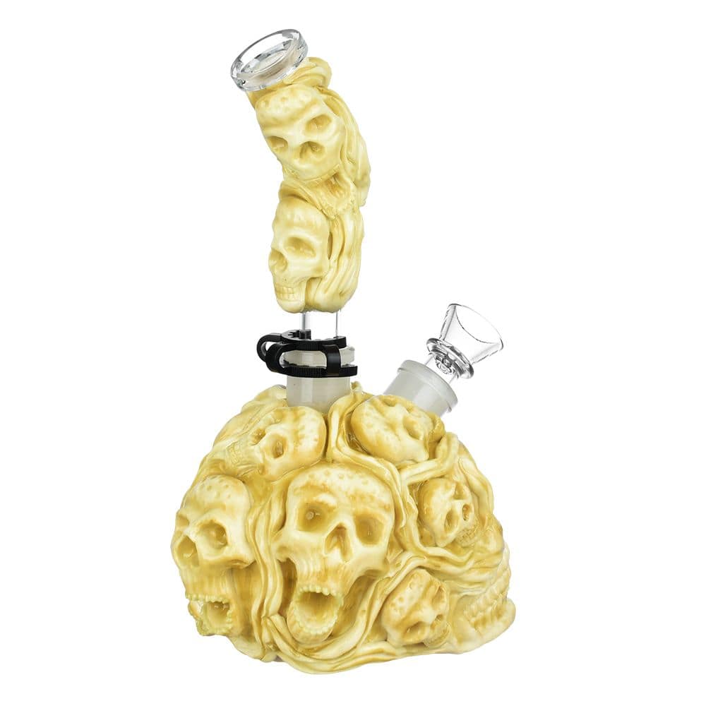 Skull Pile Sugar Skull Glass Water Pipe - 9.5" / 19mm F - Discreet Smoker