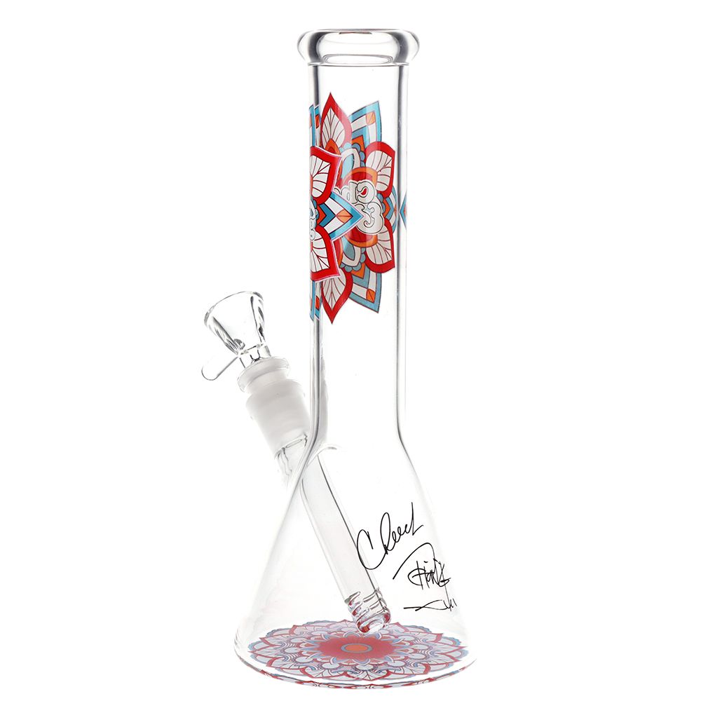 Cheech & Chong Glass Mandala Glow Glass Beaker Water Pipe - 10" / 14mm F - Discreet Smoker