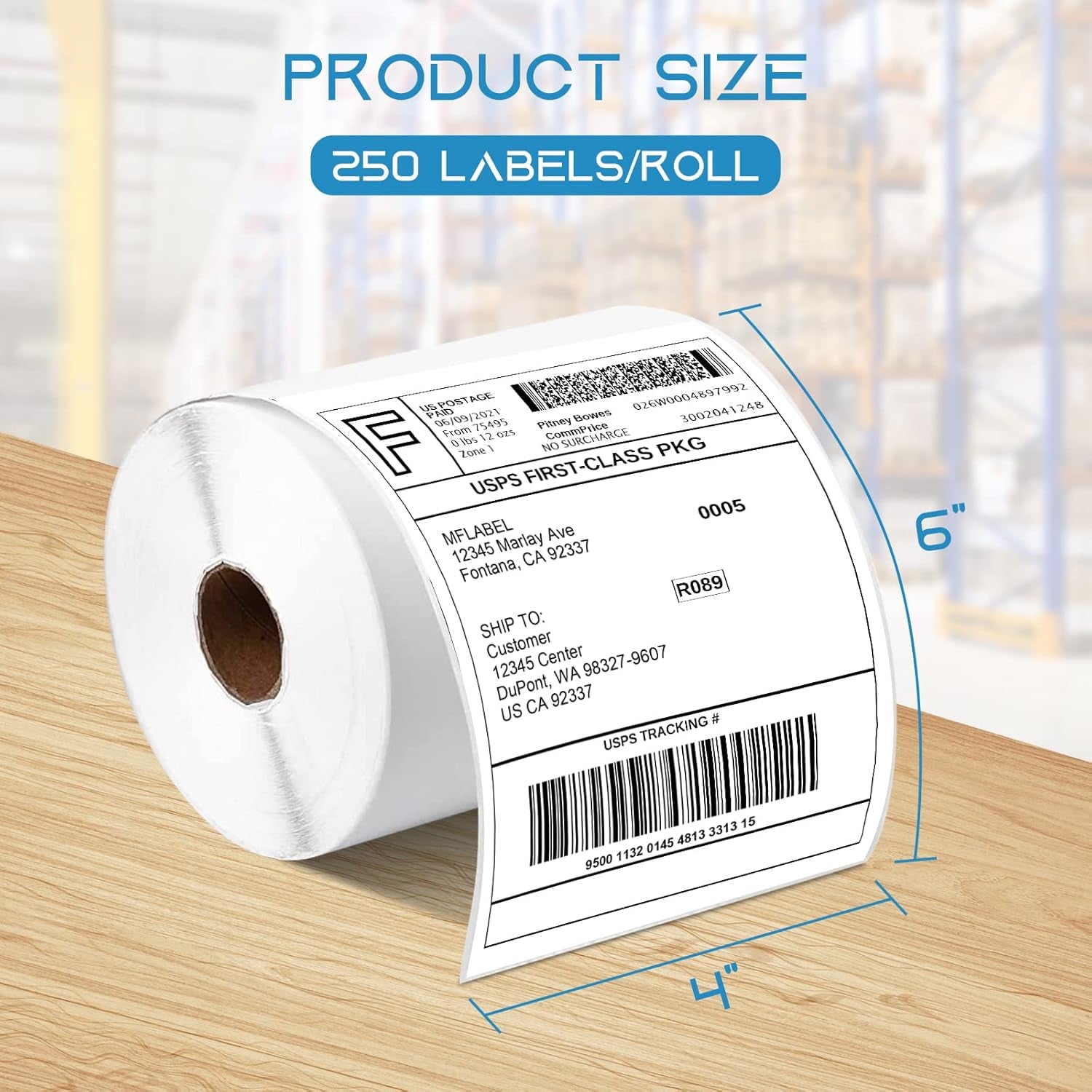 4X6 Thermal Shipping Labels - 2 Rolls of 250, Perforated & Smudge-Proof Direct Thermal Labels Compatible with Rollo, Zebra, for Amazon UPS Fedex Shopify