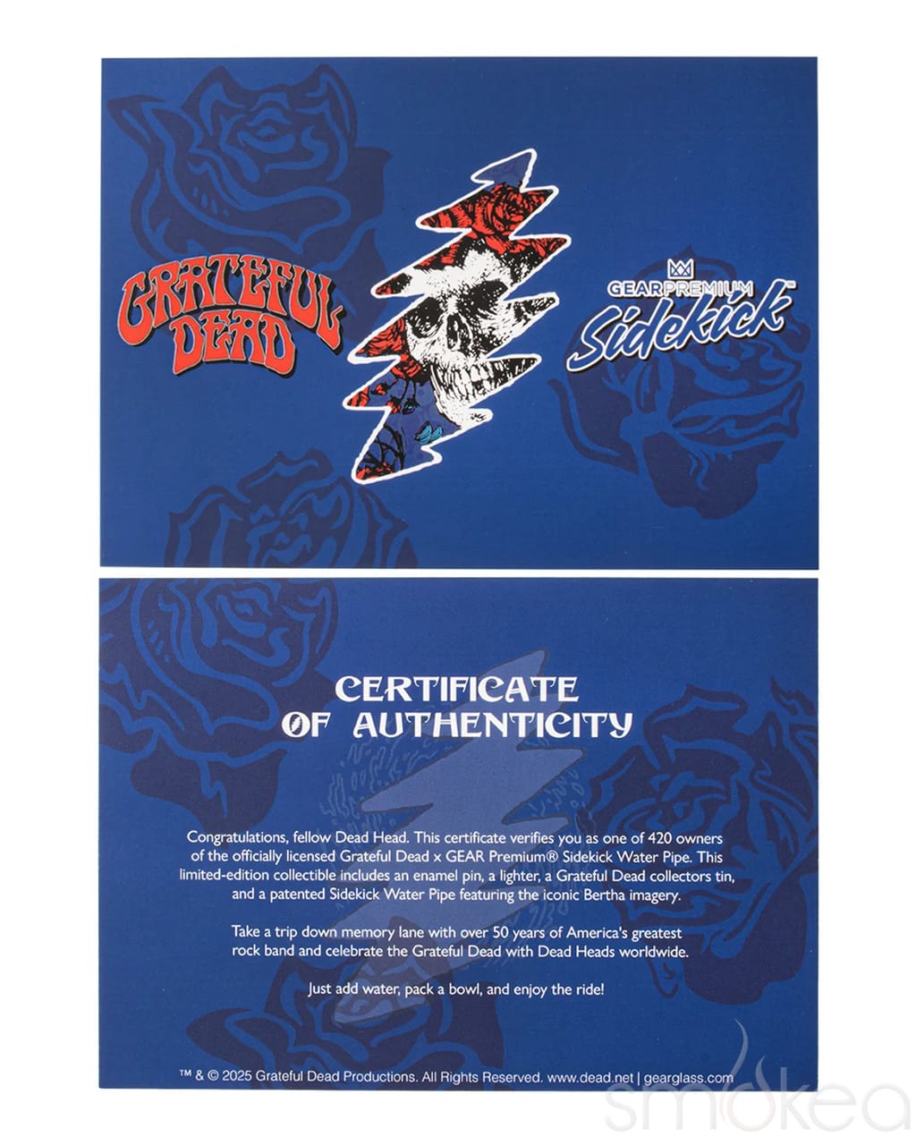 GEAR Premium x Grateful Dead 12" 7mm Limited Edition Bertha Sidekick Bong - Discreet Smoker