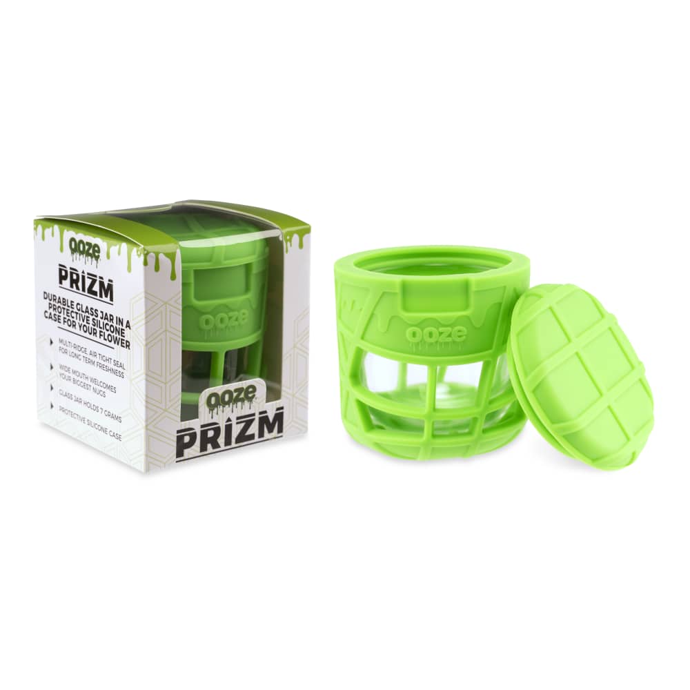 Ooze Prizm Silicone-Wrapped Glass Stash Jar - Discreet Smoker
