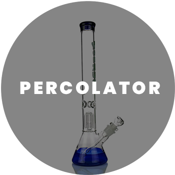 Glass bong with a blue percolator chamber, a smooth-hitting option among premium types of bongs.