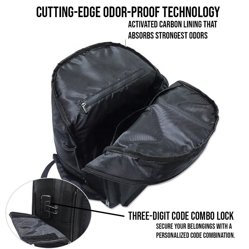 Smell Proof Backpack with Lock (Black) - Discreet Smoker