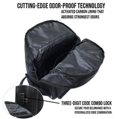 Smell Proof Backpack with Lock (Black) - Discreet Smoker